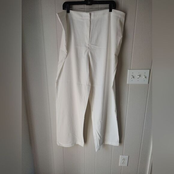 Women’s High-Waisted Wide Leg Dress Pants White 2XL | Elegant Work Trousers - Picture 2 of 7
